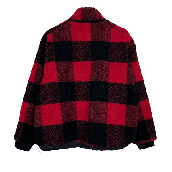 American Eagle AE Oversized Sherpa Fleece Pullover Buffalo Plaid Red M Medium - Picture 2 of 9
